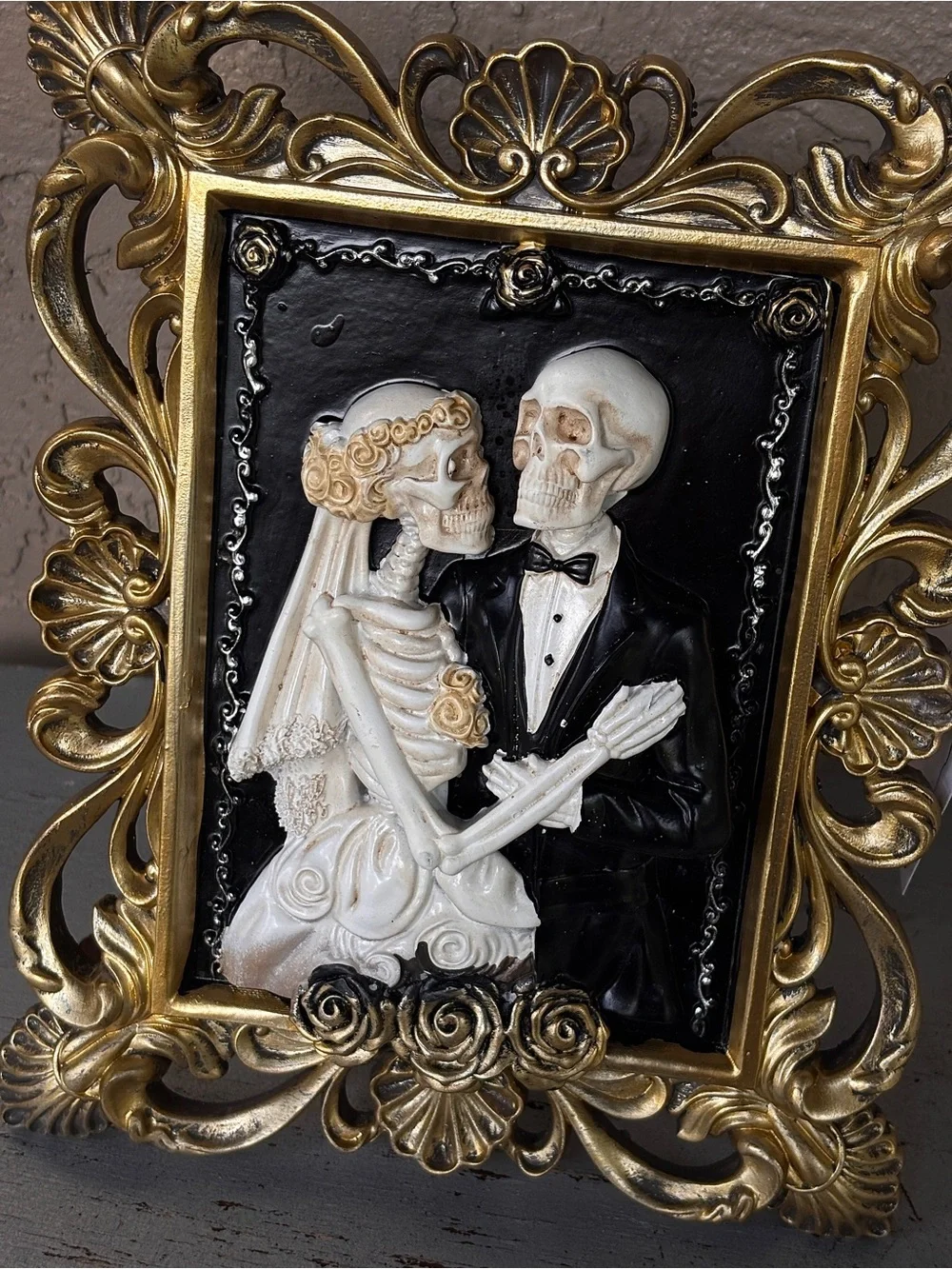 Gold Framed Gothic Skeleton Wedding Portrait